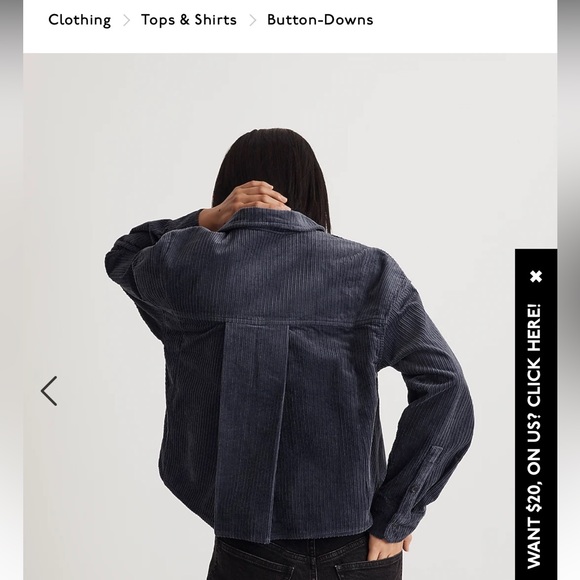 MADEWELL CROPPED CORDUROY SHIRT BUTTON DOWN size S - Picture 2 of 9